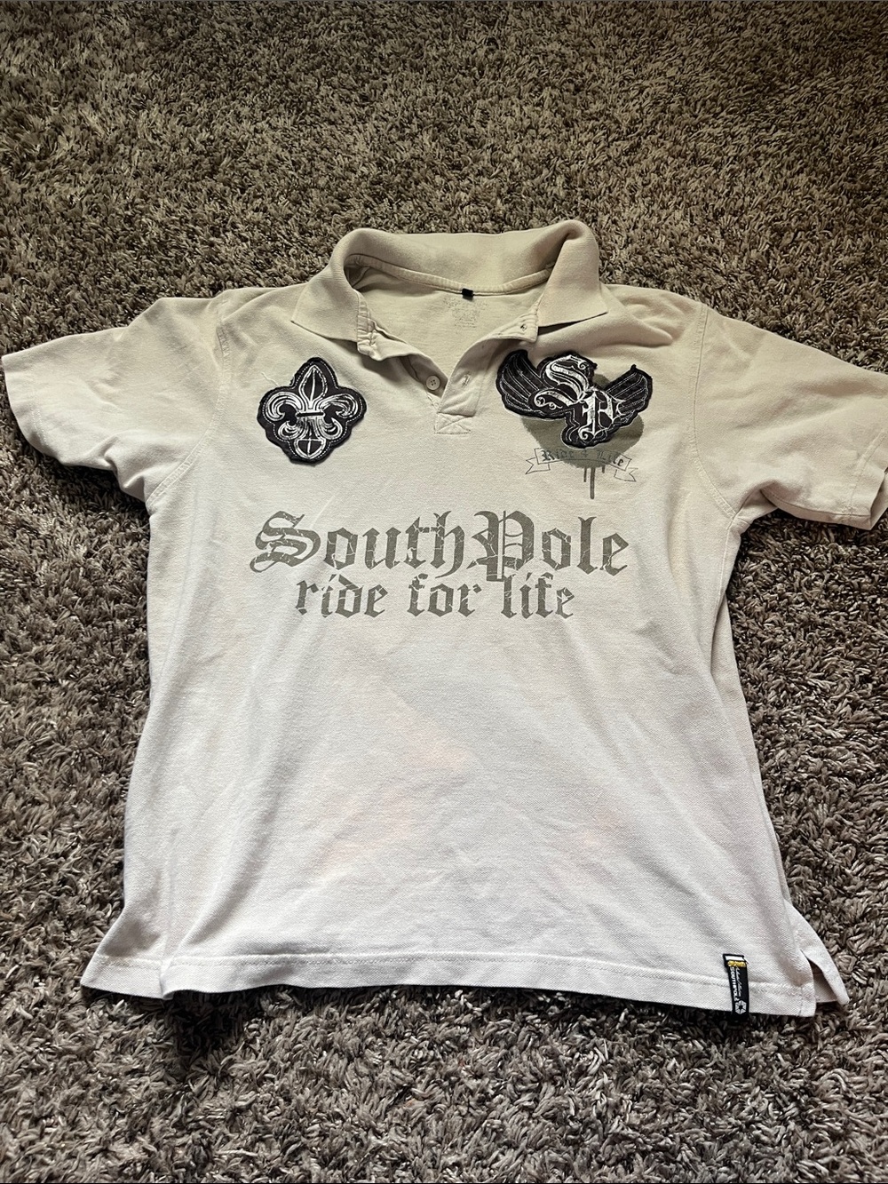 South Pole White Polo with Gray Graphic Logos